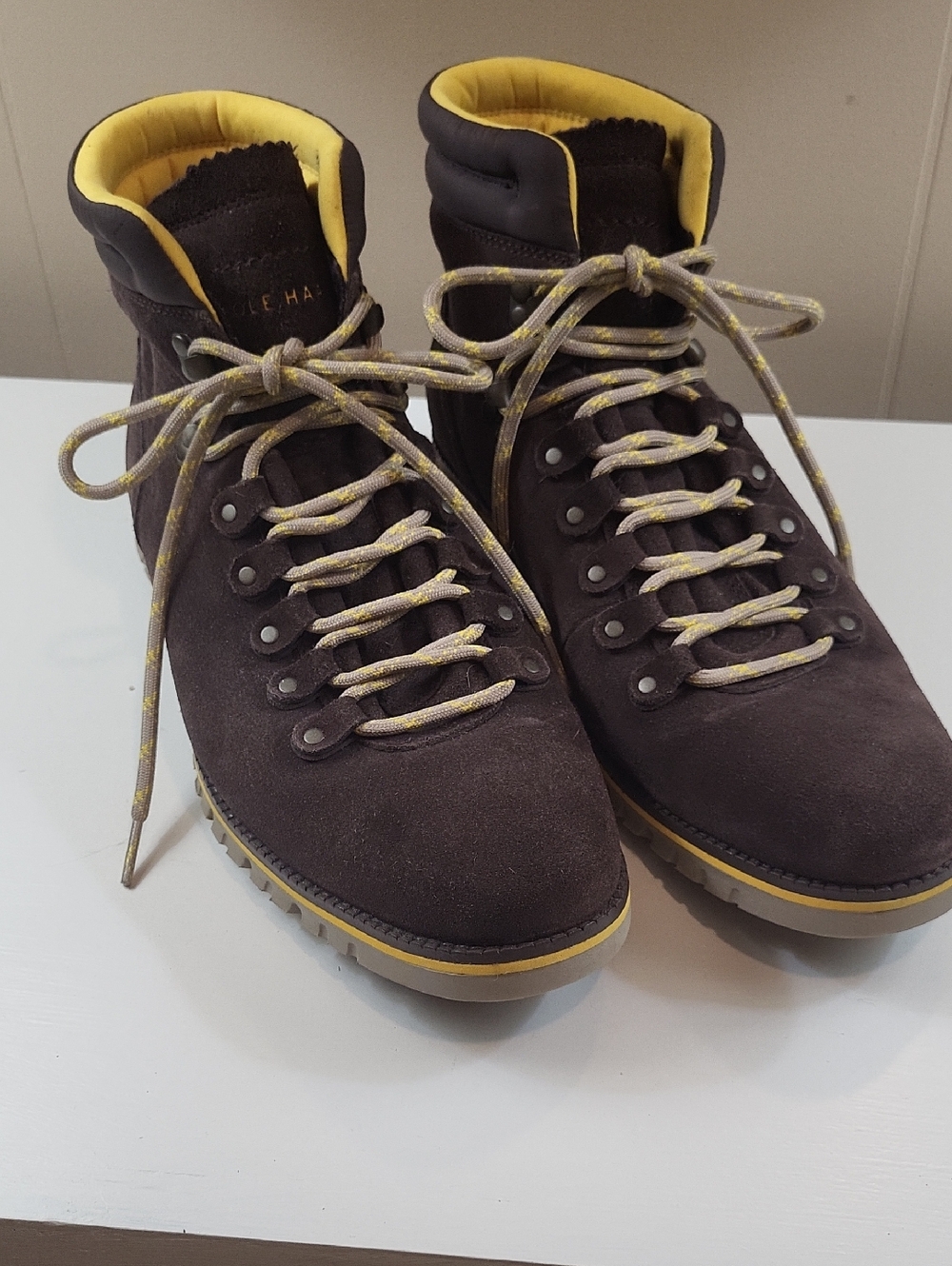MEN'S Cole Haan, Zerogrand Brown Suede Chukka Boots with Yellow Accents, 10.5
